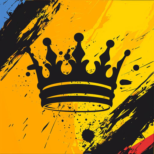 Crown logo in black and yellow on vibrant background