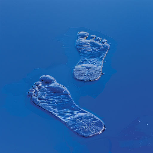 Glowing footsteps on royal blue background