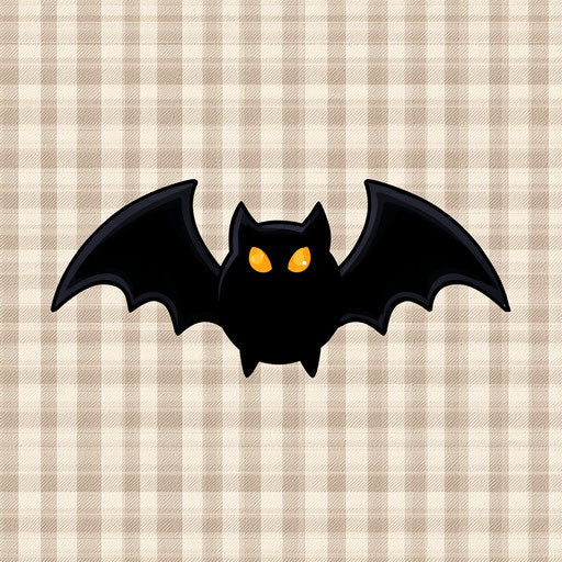 Cartoon bat flying on a checkered background