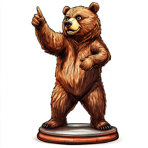 Humorous caricature of a brown bear with human characteristics