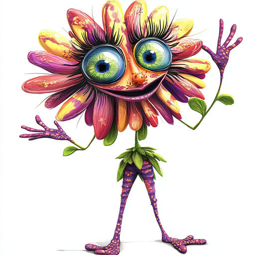 Humorous caricature of a wildflower caricature