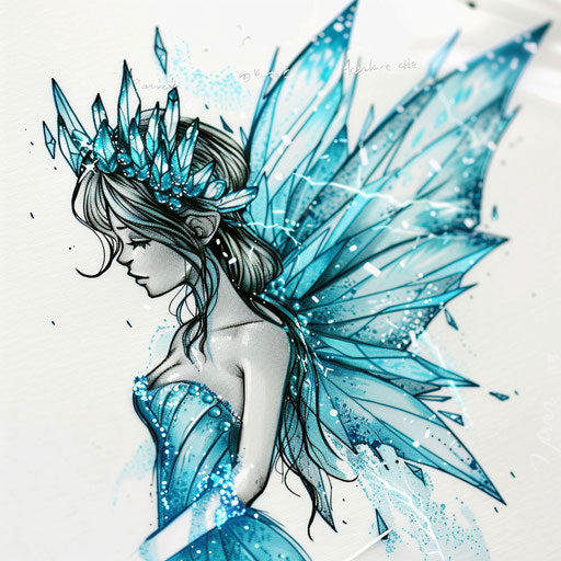 Ice fairy with crystal wings on white canvas