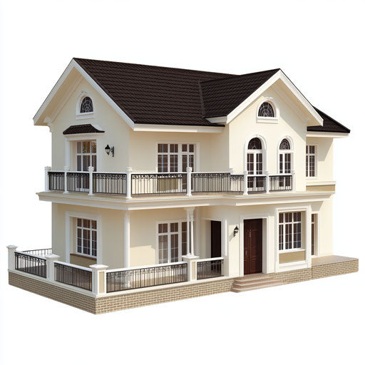 Realistic 3D house on flat white background