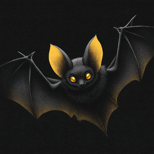 Stylized black bat with bright yellow eyes