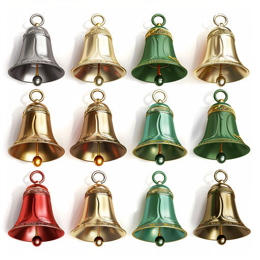 Christmas bells clipart in a photo-realistic style with flat white background