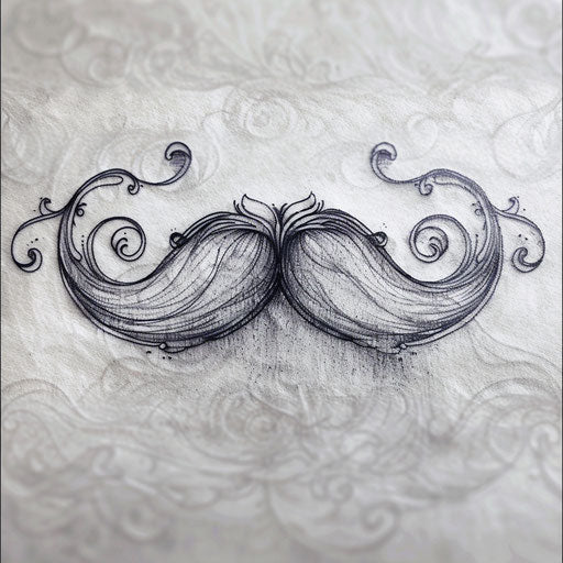 Elegant sketch of a handlebar mustache with delicate curves and soft gradients