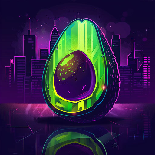 Modern half avocado with neon urban reflection