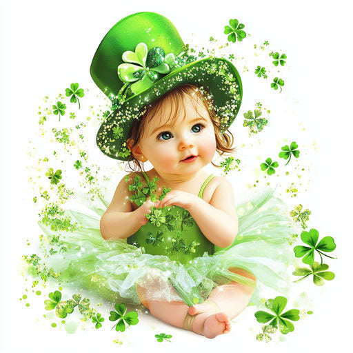 Saint Patrick's Day Baby Girl with Hat, Cute Ballerina