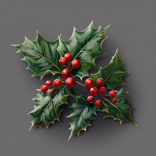 Realistic Christmas holly clip art on slate grey background
