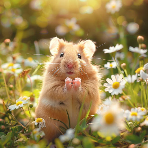 Syrian hamster playing in a sunlit garden