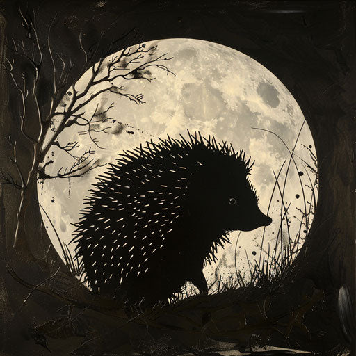 Hedgehog silhouette framed by the full moon