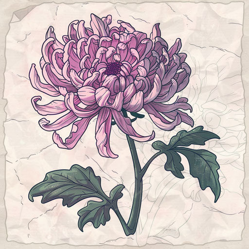 Retro illustration of a colorful chrysanthemum on white