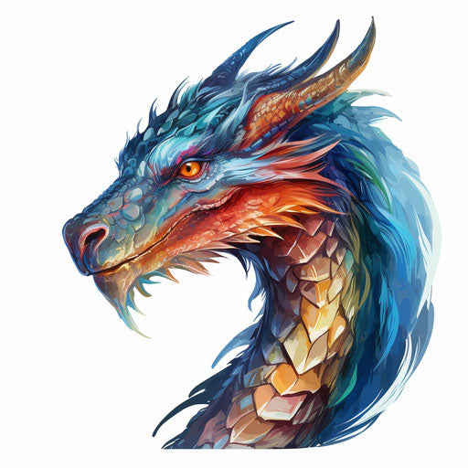 Dragon clipart in the style of Oil painting, on a white background