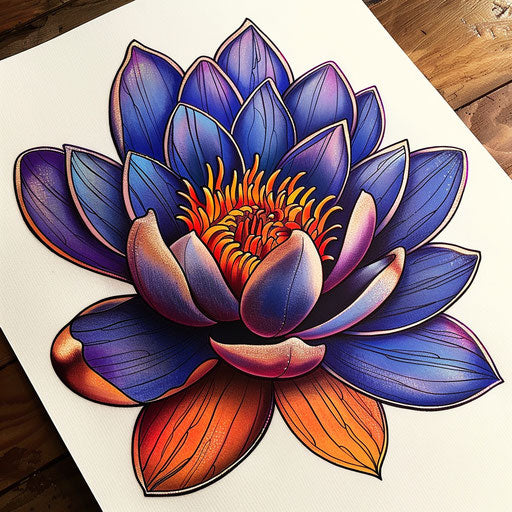 Neo-traditional water lily tattoo design