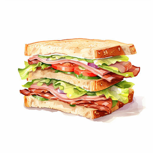 Sandwich clipart in the style of oil painting, on white background
