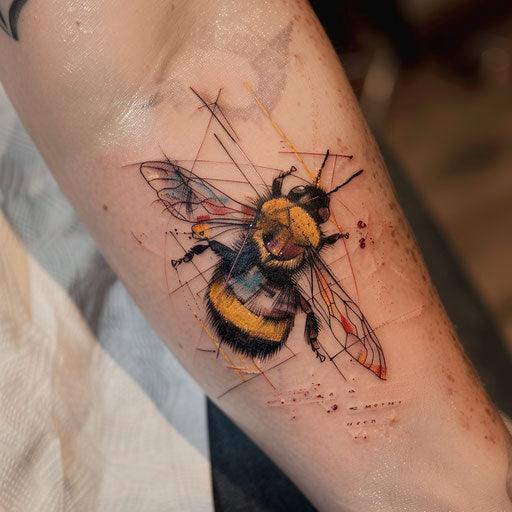 Geometric abstract bee tattoo on white background