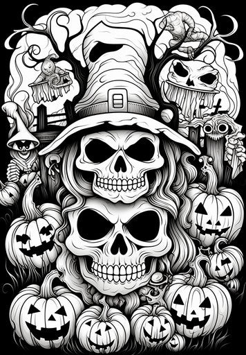 Accurate and detailed Halloween coloring in kawaiipunk style