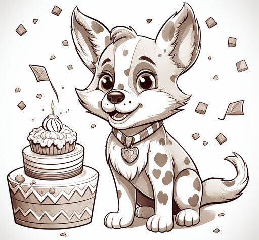 Happy birthday coloring pages for kids, in the style of rtx on, storybook illustration