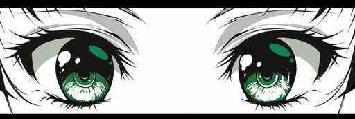 Green and white anime eyes with grey eyelashes