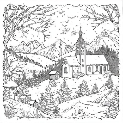 Church in snowy winter landscape