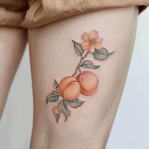 Elegant flat tattoo sketch of a peach in soft pastel colors