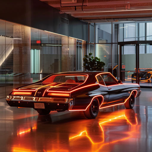 Retro-futuristic 1977 Chevelle with LED lighting and digital displays