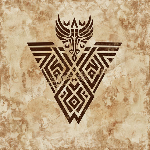 Artistic tattoo sketch in a flat style showing the Norse runes associated with Thor, in earthy brown tones