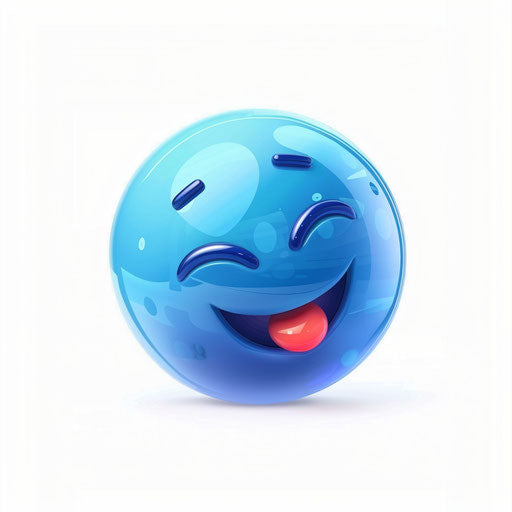 Blue ball with winking emoji on white background