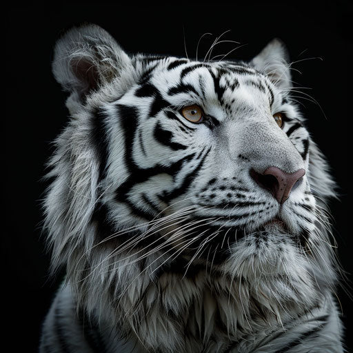 White tiger portrait on black background in hyper realism
