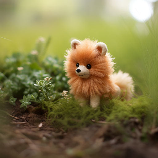 Pomeranian in grass, light orange and light maroon style