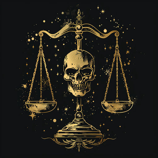 Symbolic tattoo: Jolly Roger with scales of justice