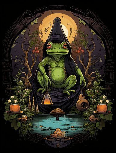 The new frog, tea, and pentacle tee, tattoo style, harmony with nature