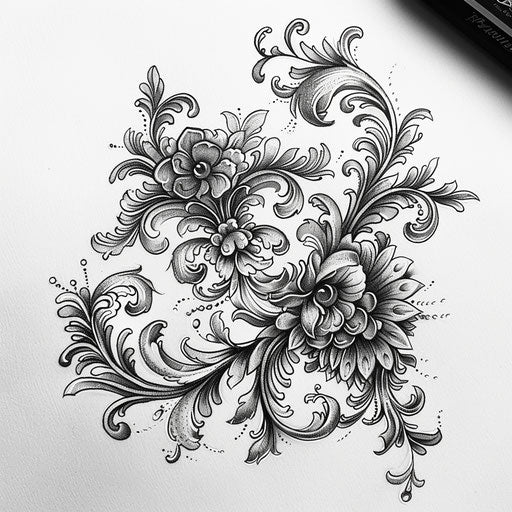 Baroque tattoo sketch of summer henna designs