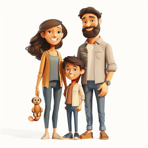 Realistic clipart of a happy family on white background