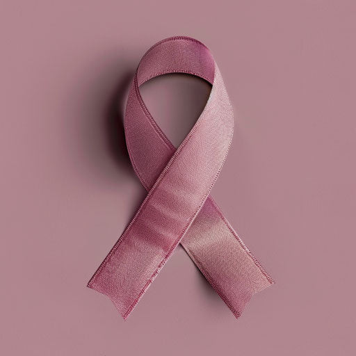 Realistic cancer ribbon on dusky rose background
