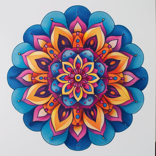 Vibrant flat circle tattoo filled with colorful mandala