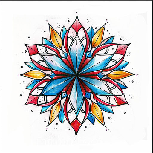 Whimsical tattoo sketch of a cartoonish snowflake in clipart style