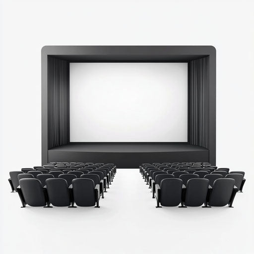 Realistic 3D cinema with flat white background, isolated clipart