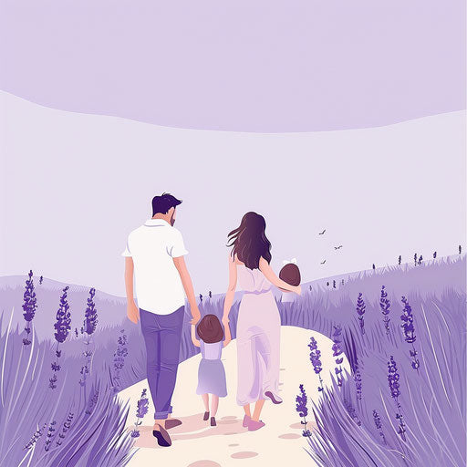 Realistic family clipart on soft lavender background