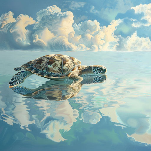 Olive ridley sea turtle floating in a calm lagoon