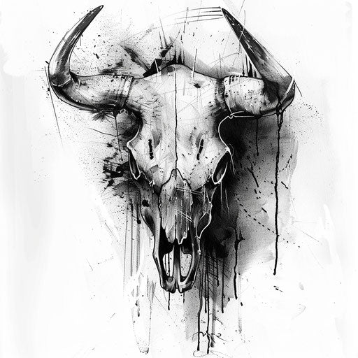 Bull skull with optical illusion on white canvas