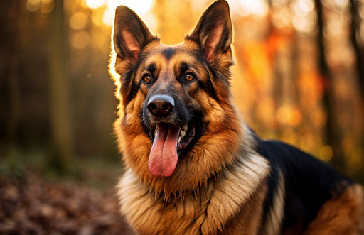 German Shepherd Dog with Tongue Out in Red and Amber Style