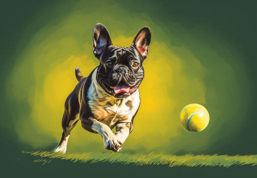 Dog playing in a field with a tennis ball