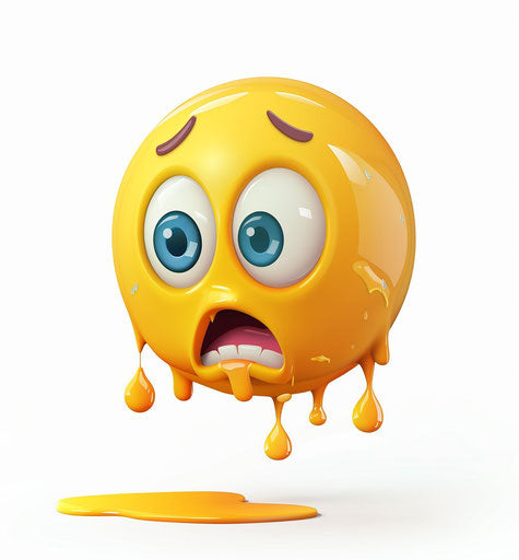 Yellow crying emoji with tears, white background, square