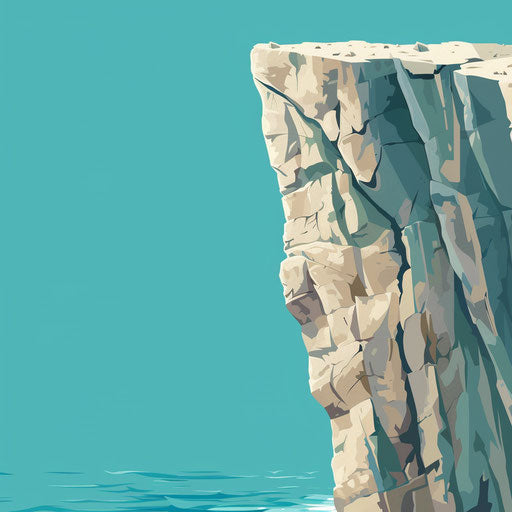 Cliff silhouette on turquoise background, realistic style