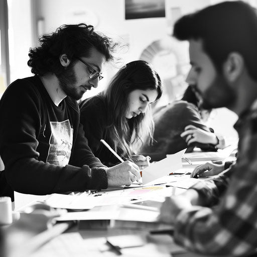 Dynamic team in creative workshop