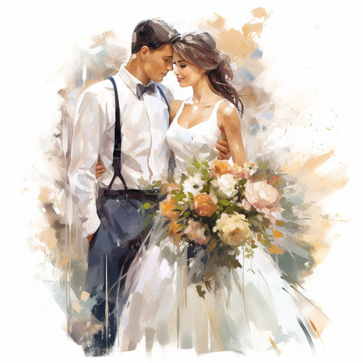 Wedding clipart images in the style of Oil painting