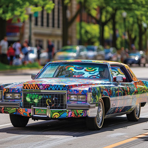 83 Cadillac Coupe DeVille with art car transformation in parade