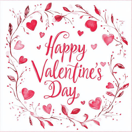 Happy Valentine's Day surrounded by hearts on white