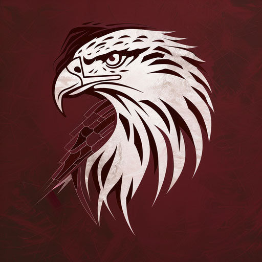 Sophisticated eagle logo with cursive font on rich burgundy background
